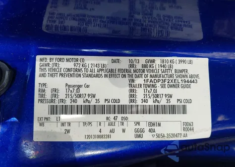 2014 Ford Focus Se из США, поврежденный, VIN 1FADP3F2XEL194443